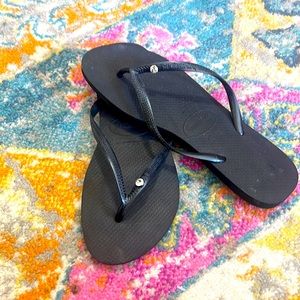 Havaianas Womens Black Rhinestone Flip Flop Size 39-40